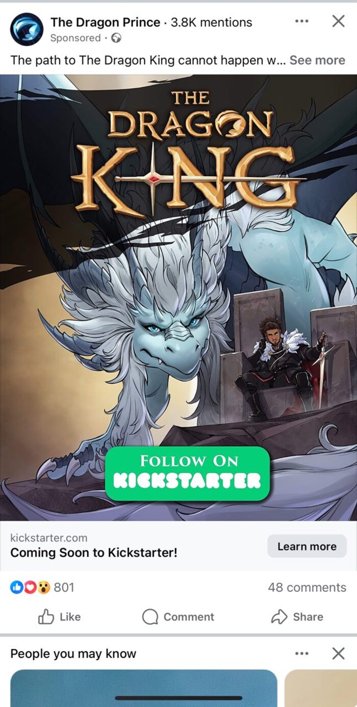 Example of a Kickstarter pre-launch Facebook ad showing bold product art and a clear Follow on Kickstarter call-to-action